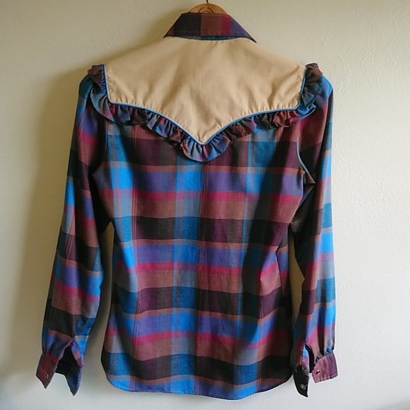 Vintage Western Plaid Snap button shirt - Picture 3 of 4